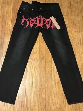 Black ksubi Jeans with red Graphic Design